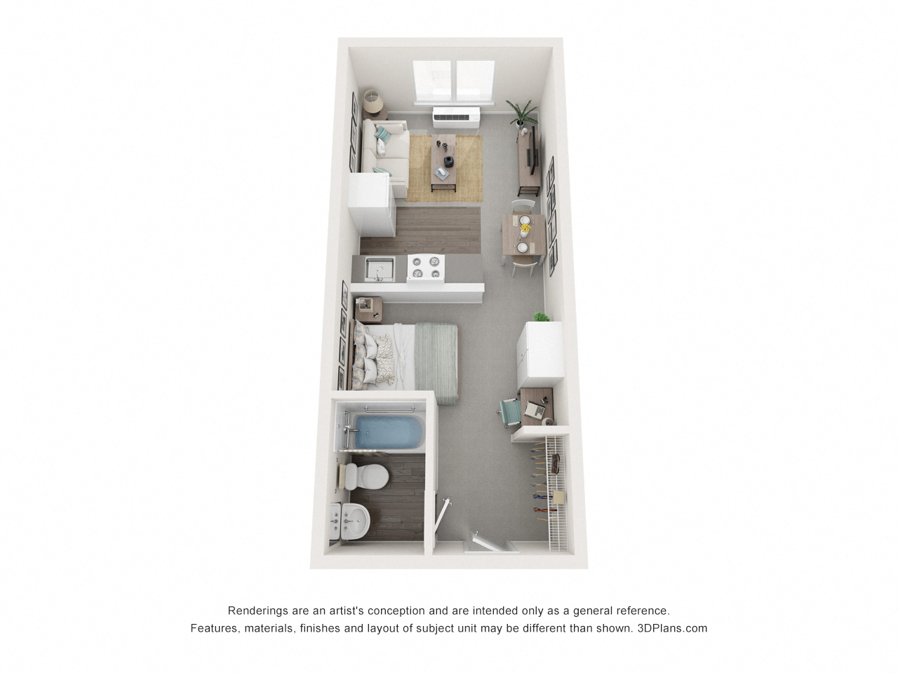 Floor plan for studio, 1 bath, 380 sqft